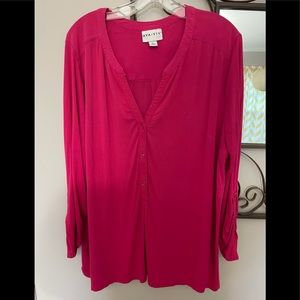 Ava & Viv 3X pink fuchsia V-neck 3/4 sleeve buttoned blouse
